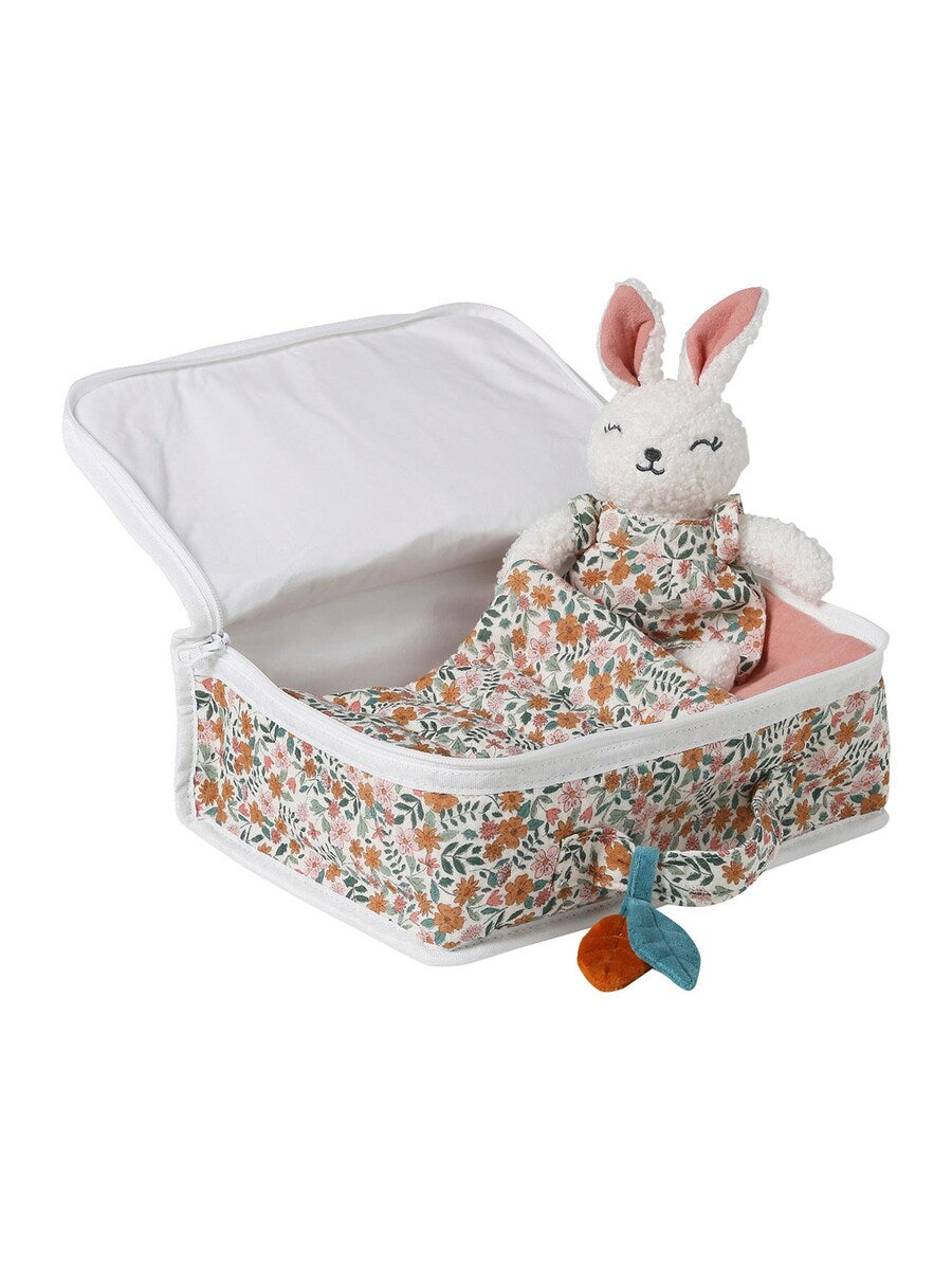 Bakside av Babysett kosebamse og koffert Retro Flower bomull