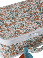 Montert Babysett kosebamse og koffert Retro Flower bomull med teppe og pute