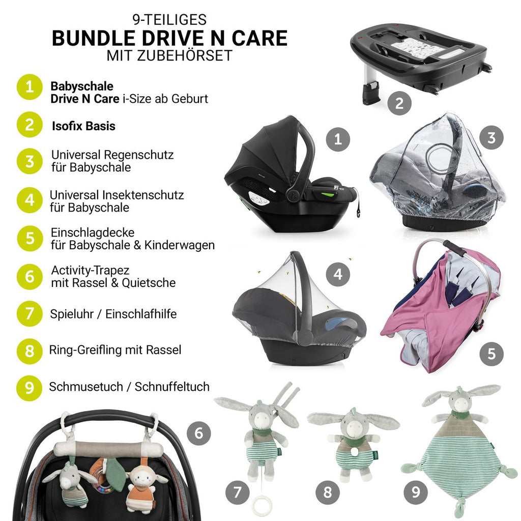 Babystol-sett Drive N Care i-Size 40-87 cm med Isofix-base bakside