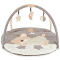 babyteppe med aktivitetsbue plysj 90x90 cm forfra