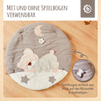 babyteppe med aktivitetsbue plysj 90x90 cm montert