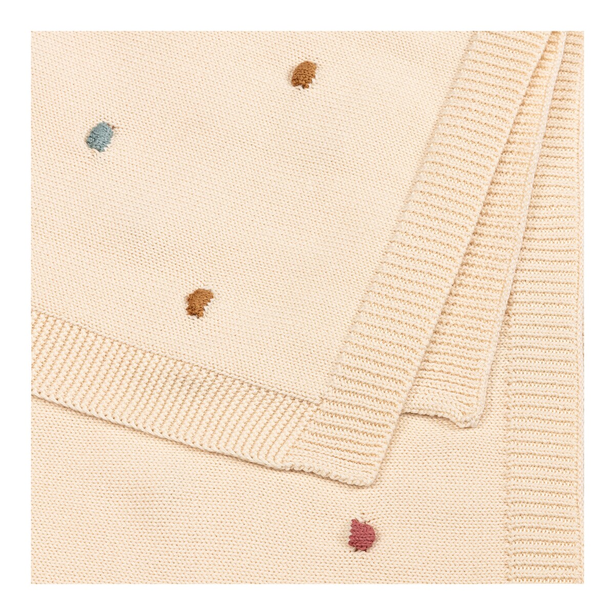 Babyteppe Dots strikket bomull 80x100 cm detalj av fargede prikker