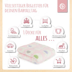 Detalj av elefantmotiv på babyteppe fleece rosa