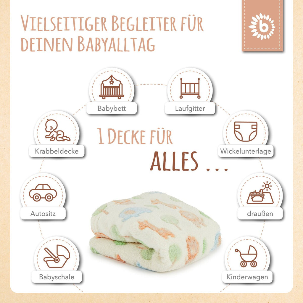 Detalj av babyteppe i fleece med dyremotiv 75x90 cm fra fødsel
