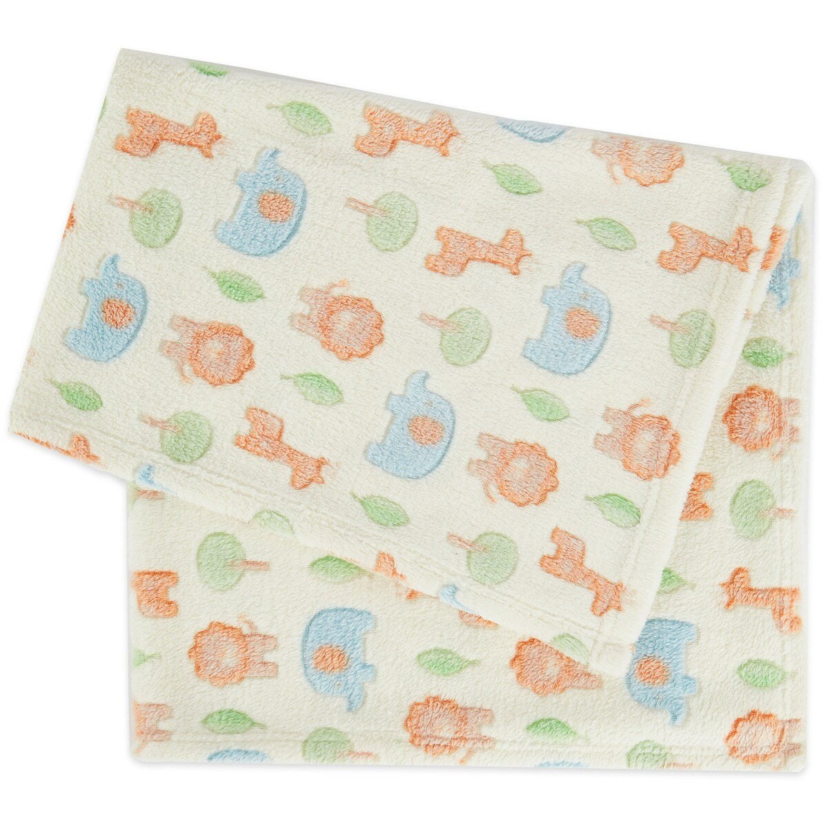 Babyteppe i fleece med dyremotiv 75x90 cm fra fødsel forfra