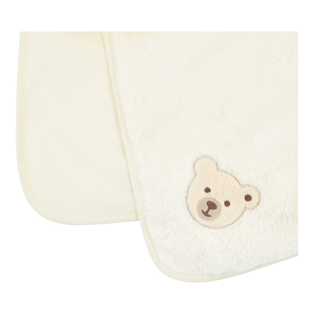 Babyteppe i plysj med bamseapplikasjon, bakside