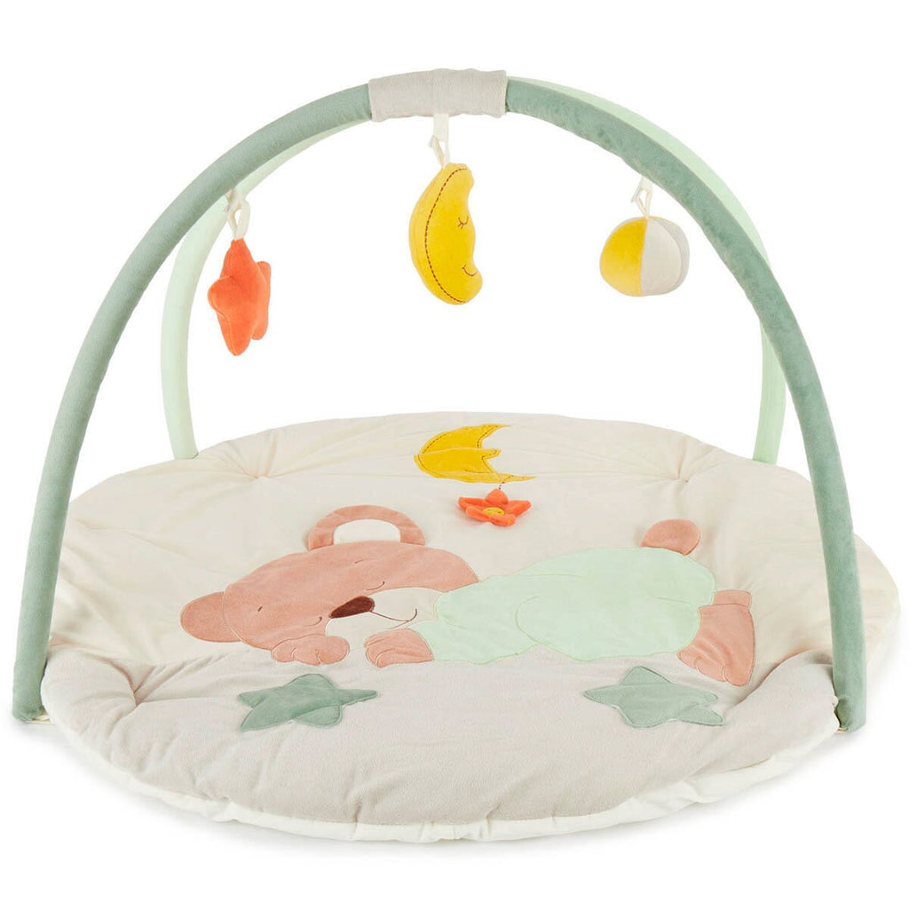 Babyteppe med aktivitetsbue bomull 90x90 cm fra Bieco med knitrende elementer