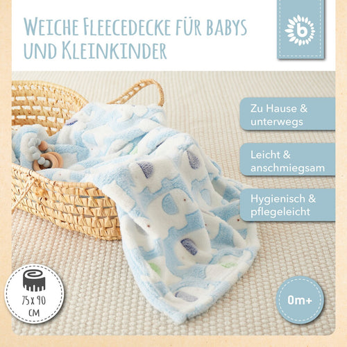 Babyteppe med elefanter fleece blå 75x90 cm bakside