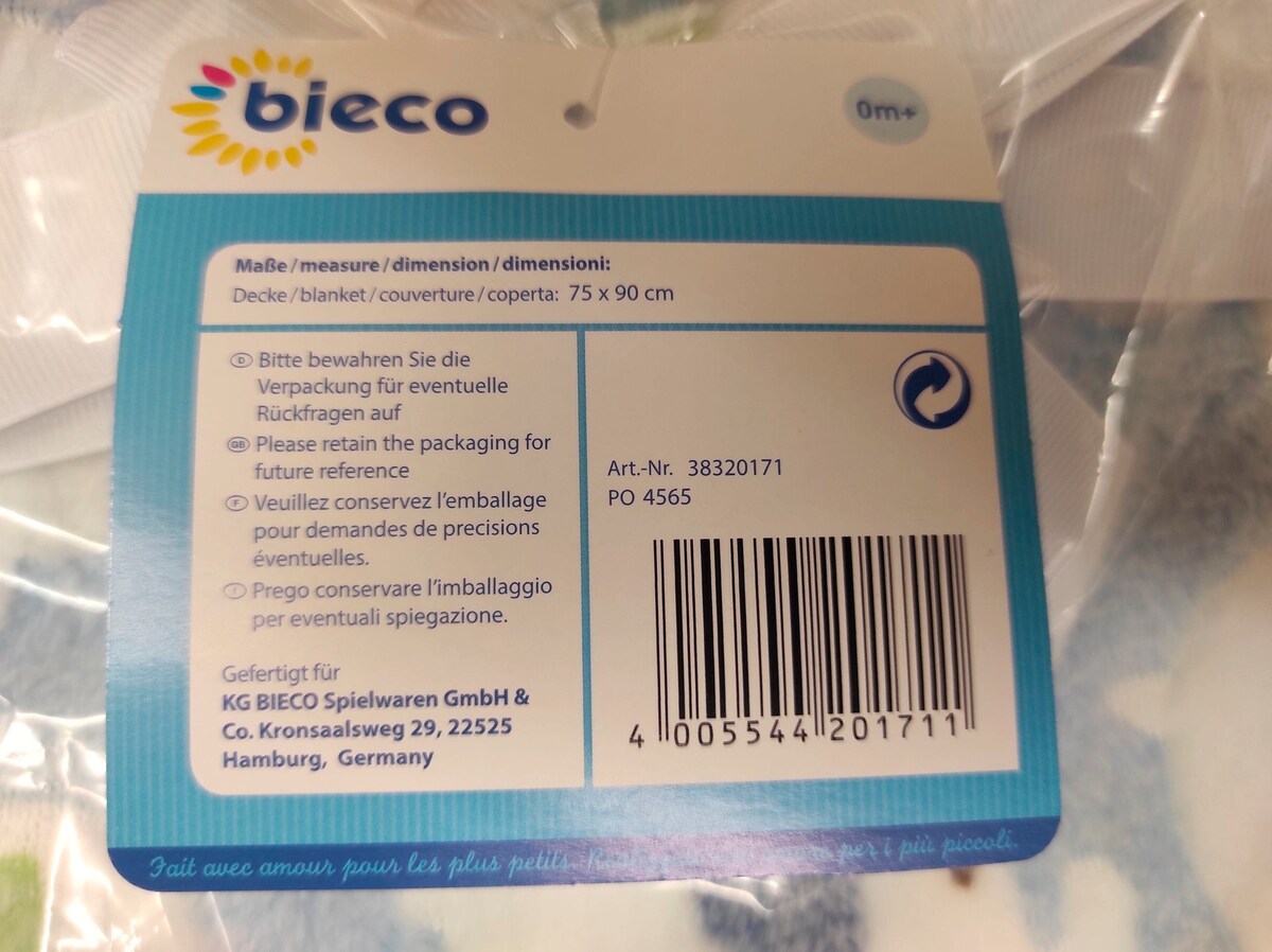 Babyteppe med elefanter fleece blå 75x90 cm pakket til levering