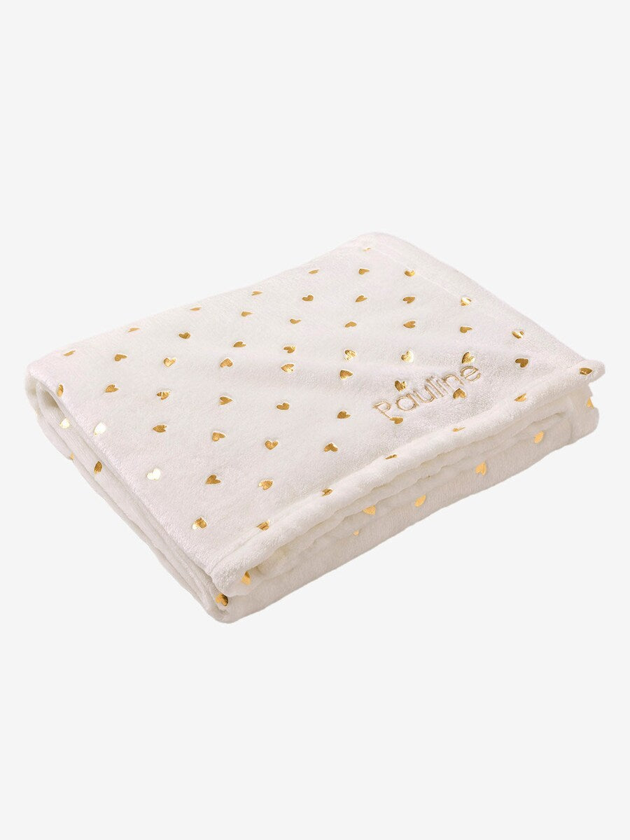 Babyteppe med gullhjerter bakside med detalj