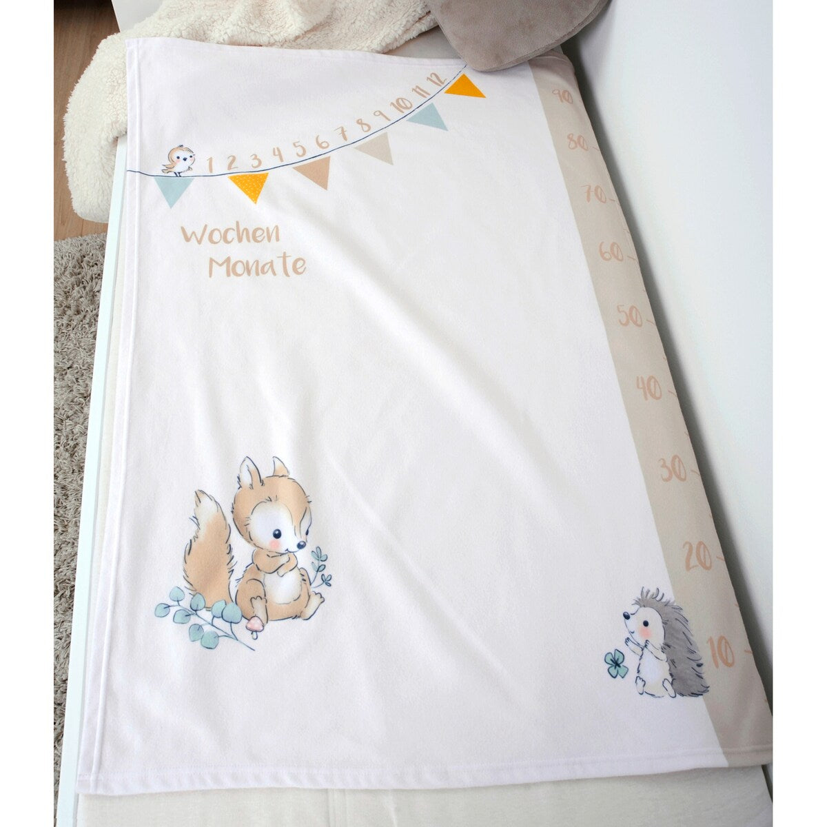 Babyteppe i mikrofiberplysj med milepælskort 75x100 cm - Baby Best