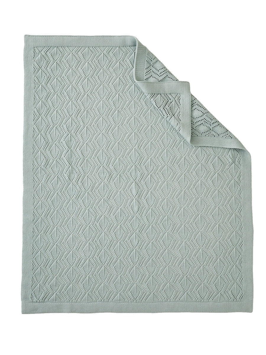 Babyteppe med pointelle-mønster 75x100 cm økologisk bomull i aqua farge