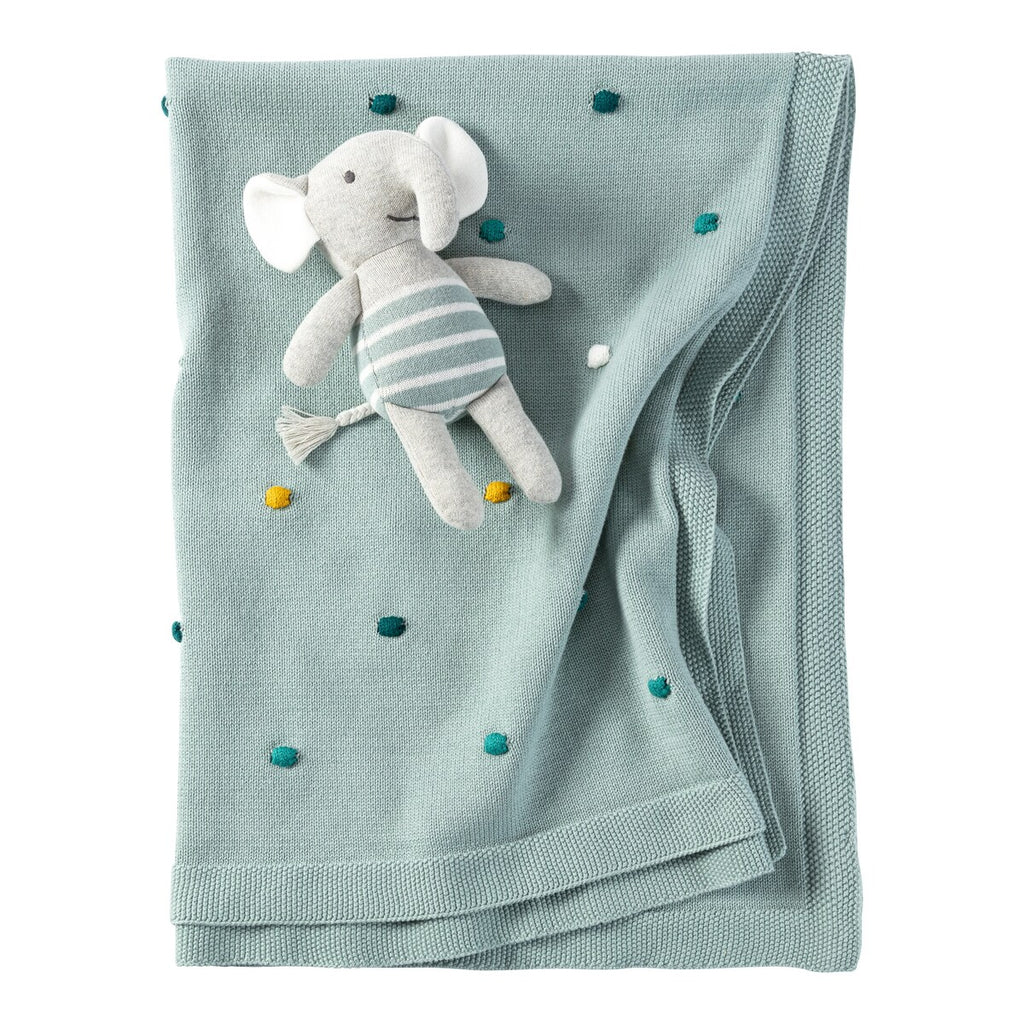 Babyteppe strikk med gritering elefant 80x100 cm bomull forfra