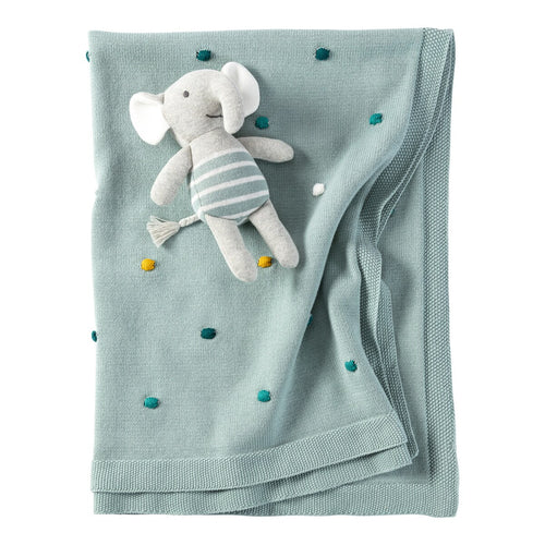 Babyteppe strikk med gritering elefant 80x100 cm bomull forfra