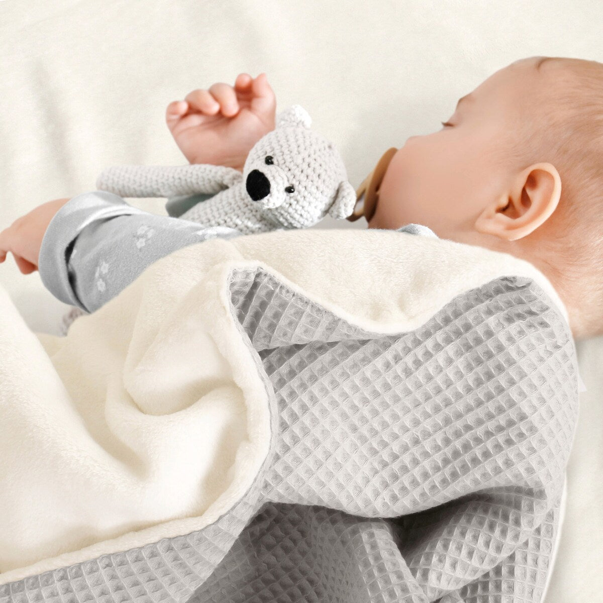 babyteppe vaffelpiqué og minky-fleece 75x100 cm ull-lignende materiale