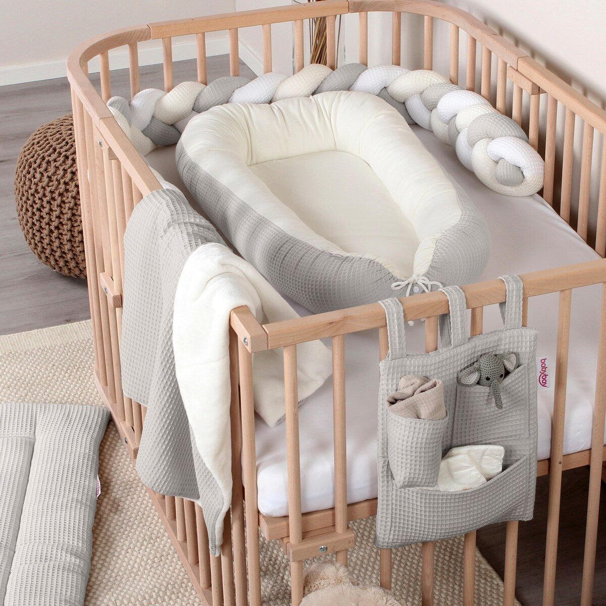 babyteppe vaffelpiqué og minky-fleece 75x100 cm innpakket