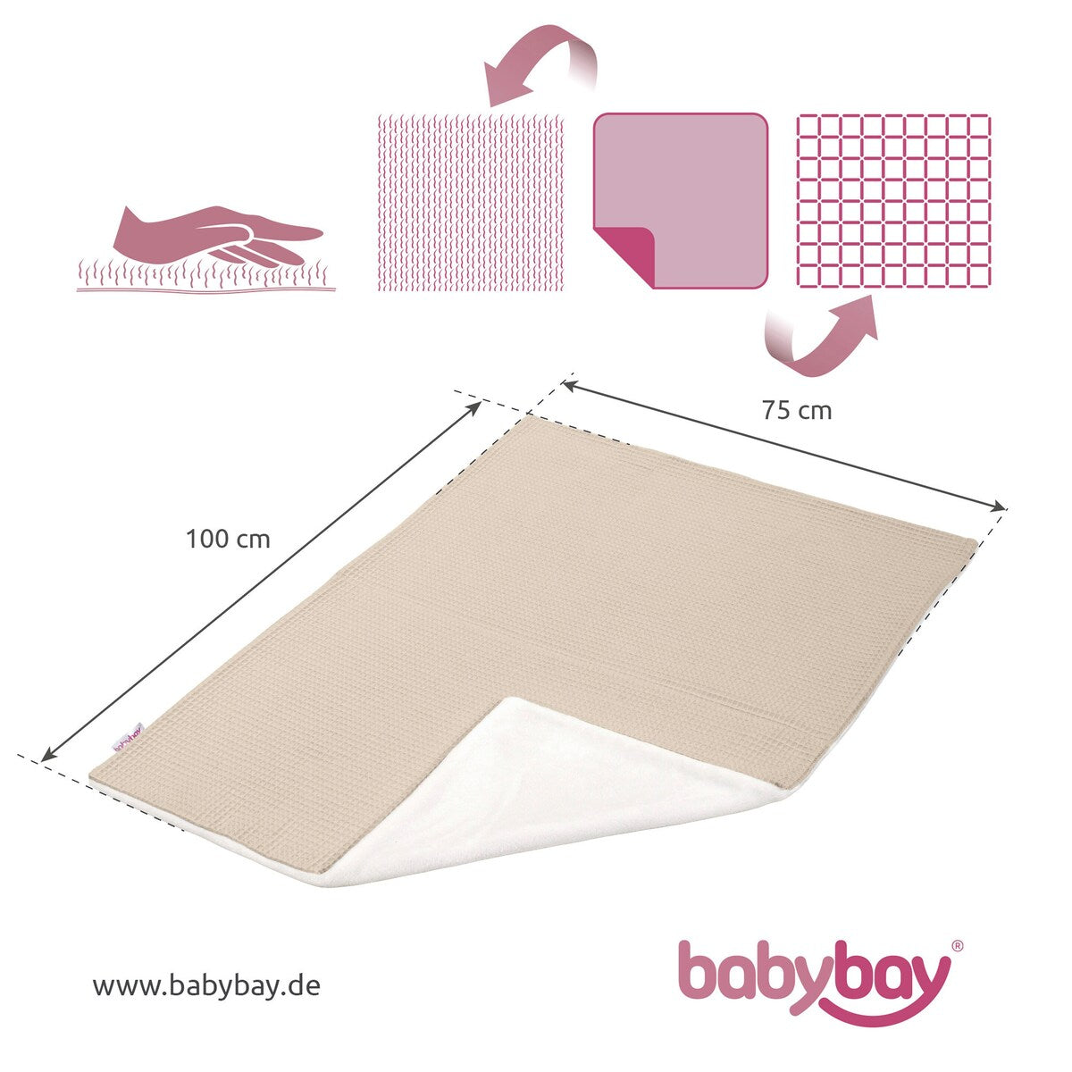 babyteppe vaffelpiqué og minky-fleece 75x100 cm nærbilde tekstur