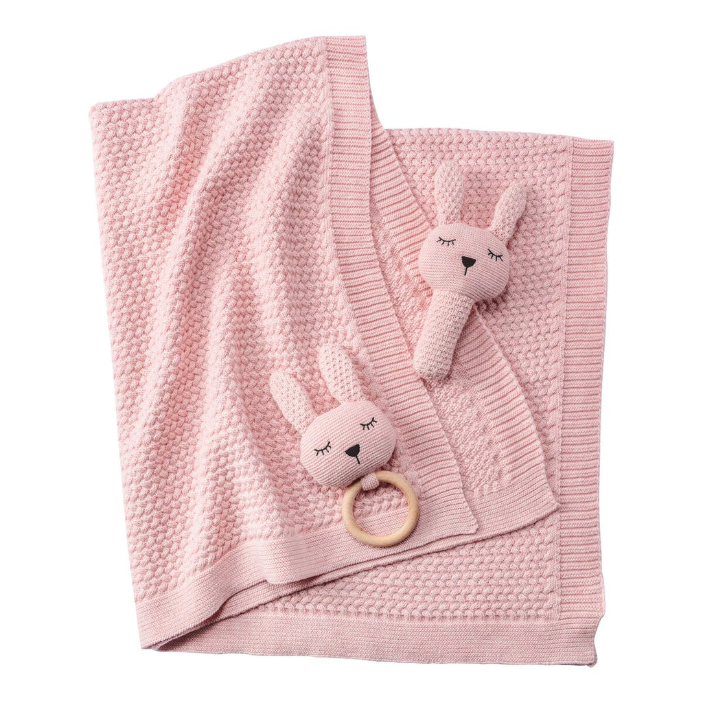 Babyteppesett med kanin gripering forfra