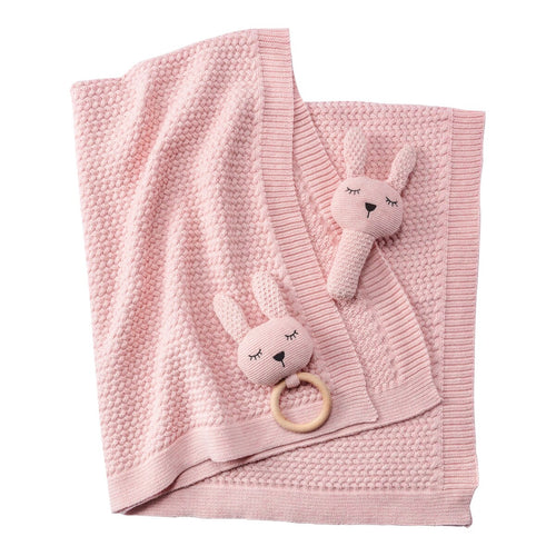 Babyteppesett med kanin gripering forfra