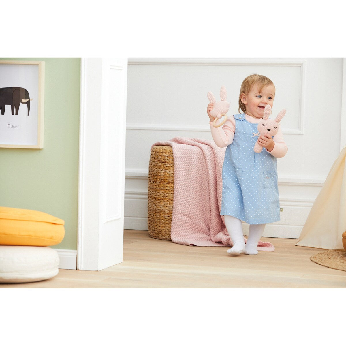 Babyteppesett med kanin gripering 80x100 cm bomull - BORNINO HOME