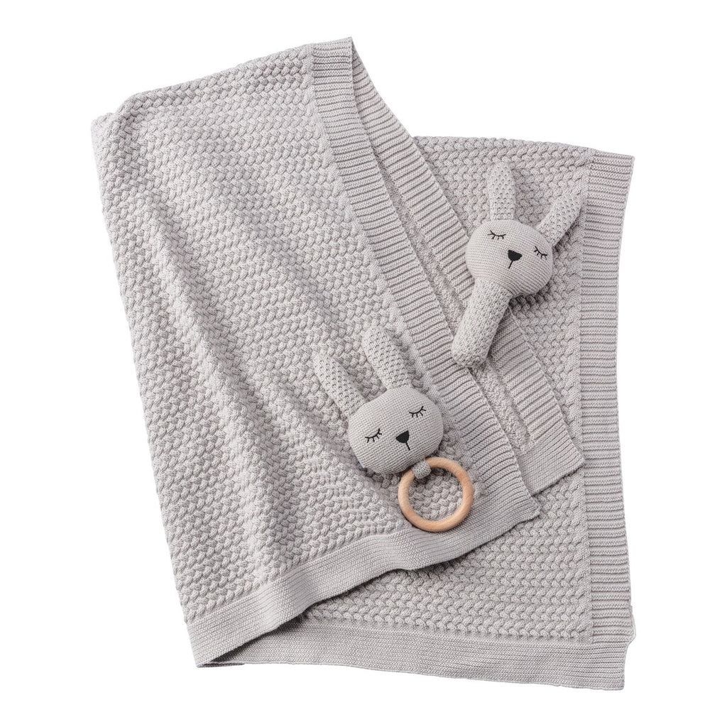 Babyteppesett med kanin gripering 80x100 cm bomull - BORNINO HOME