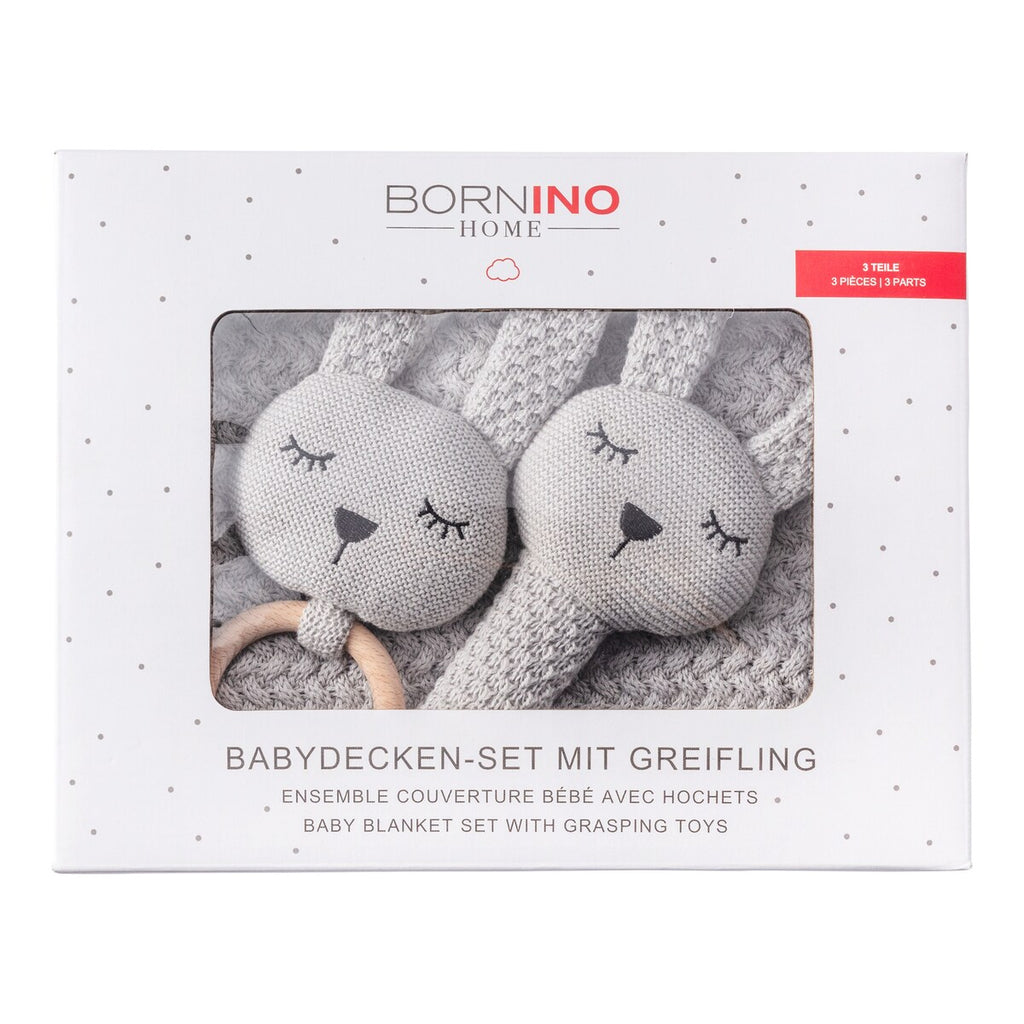 Babyteppesett med kanin gripering 80x100 cm bomull - BORNINO HOME