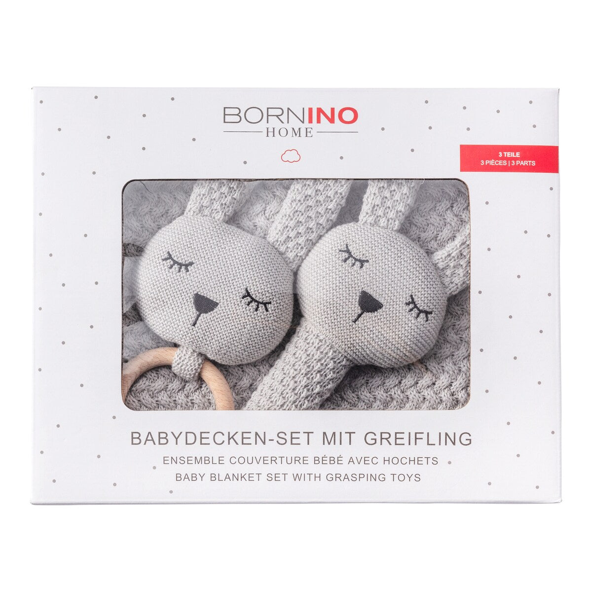 Babyteppesett med kanin gripering 80x100 cm bomull - BORNINO HOME