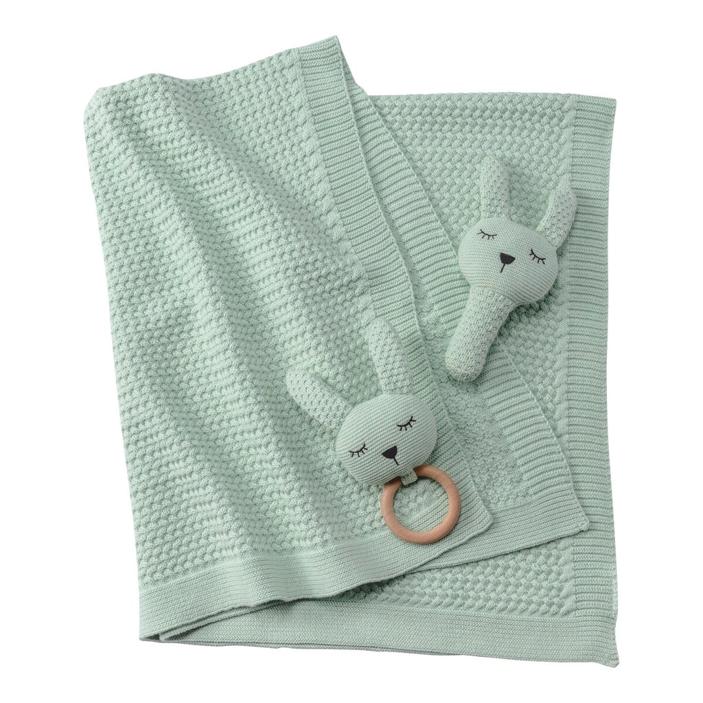 Babyteppesett med kanin gripering 80x100 cm bomull - BORNINO HOME