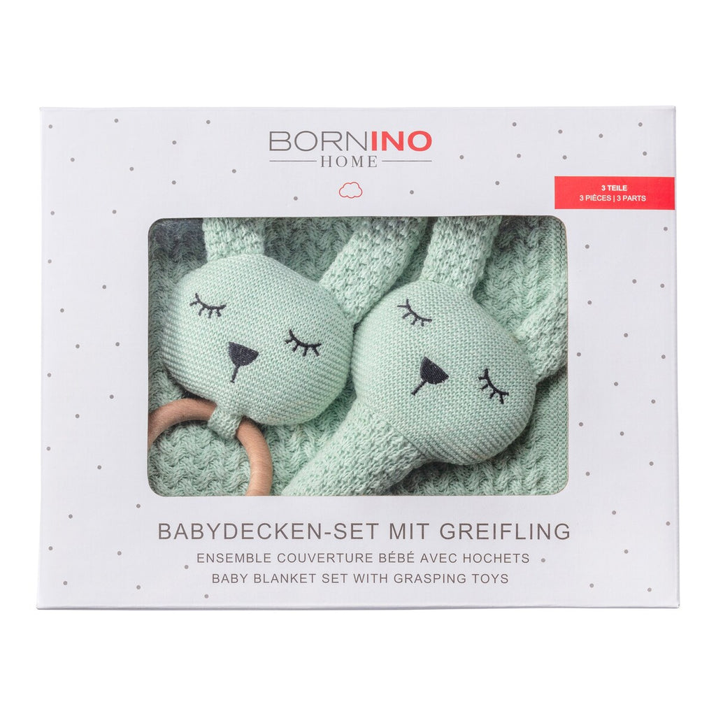 Babyteppesett med kanin gripering 80x100 cm bomull - BORNINO HOME