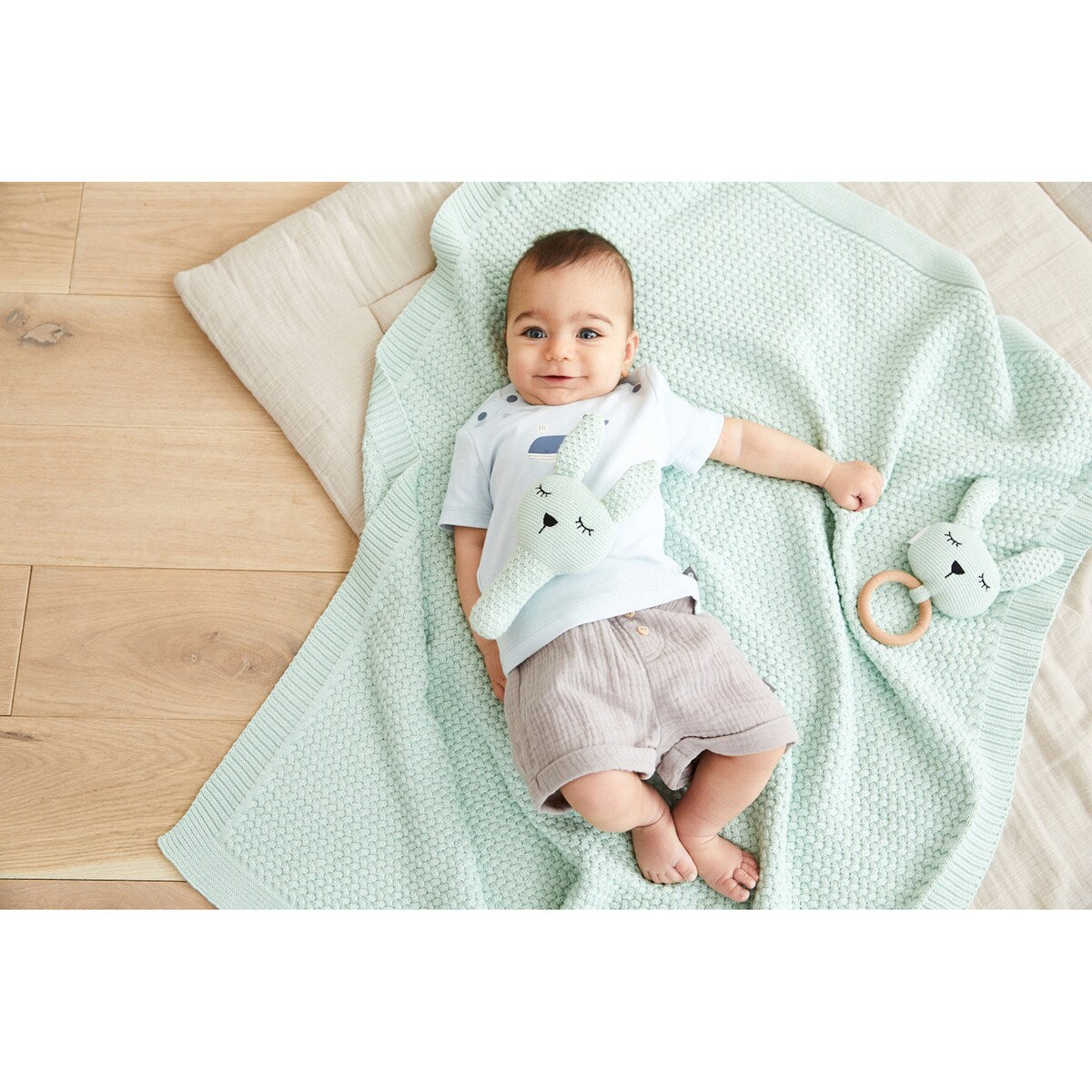 Babyteppesett med kanin gripering 80x100 cm bomull - BORNINO HOME