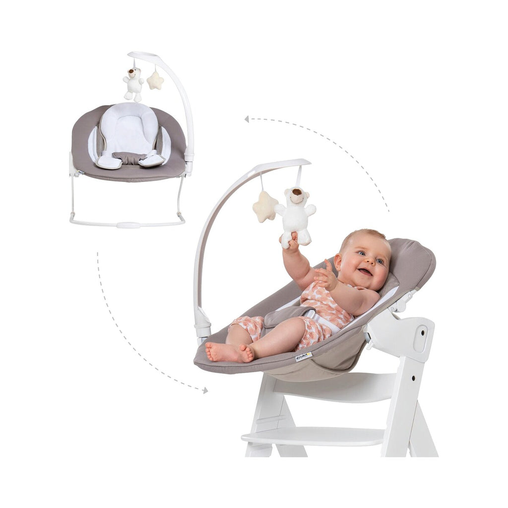 Babyvipp Alpha Bouncer 2in1 Deluxe forfra med babyinnsats