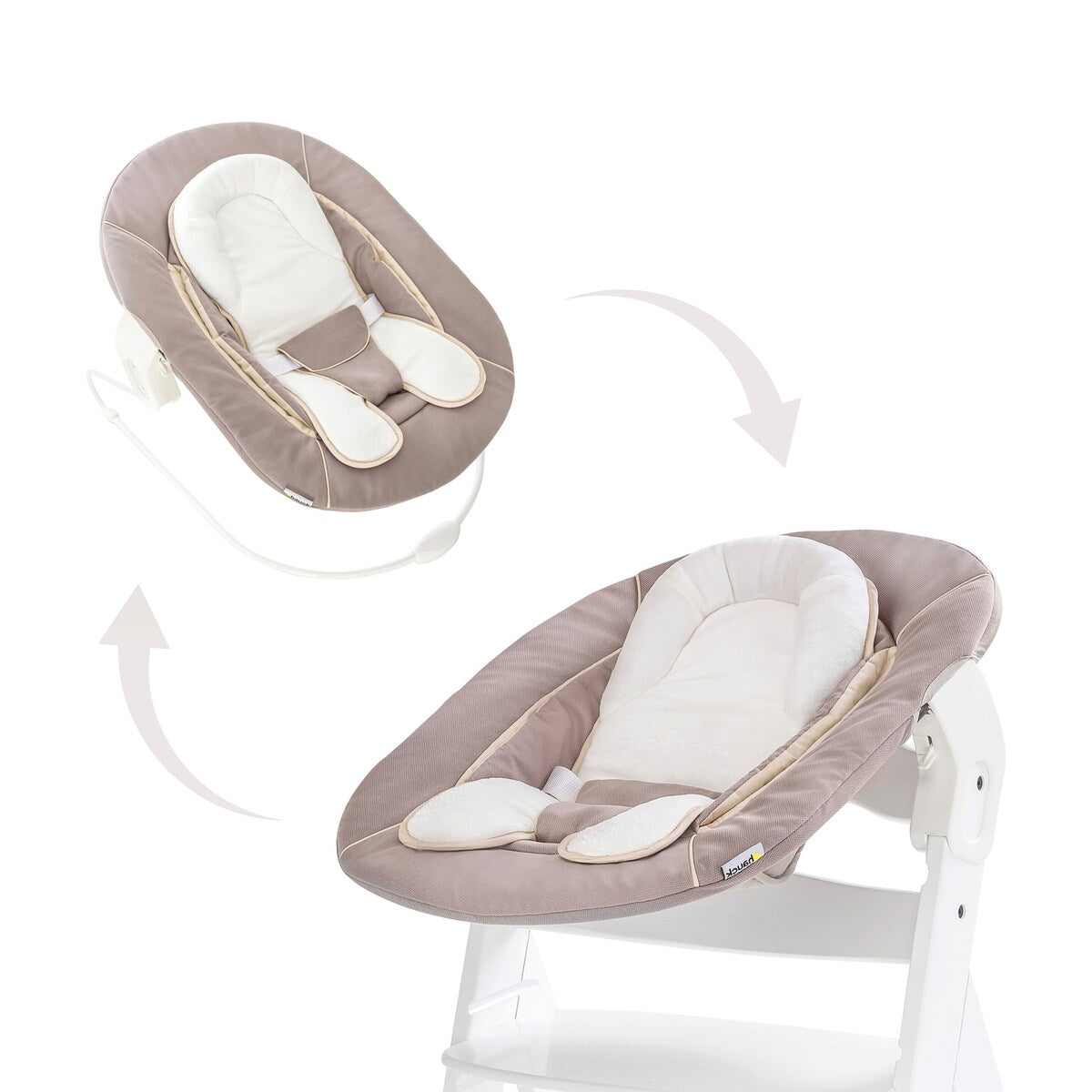 Babyvipp Alpha Bouncer 2in1 forfra i stretch beige