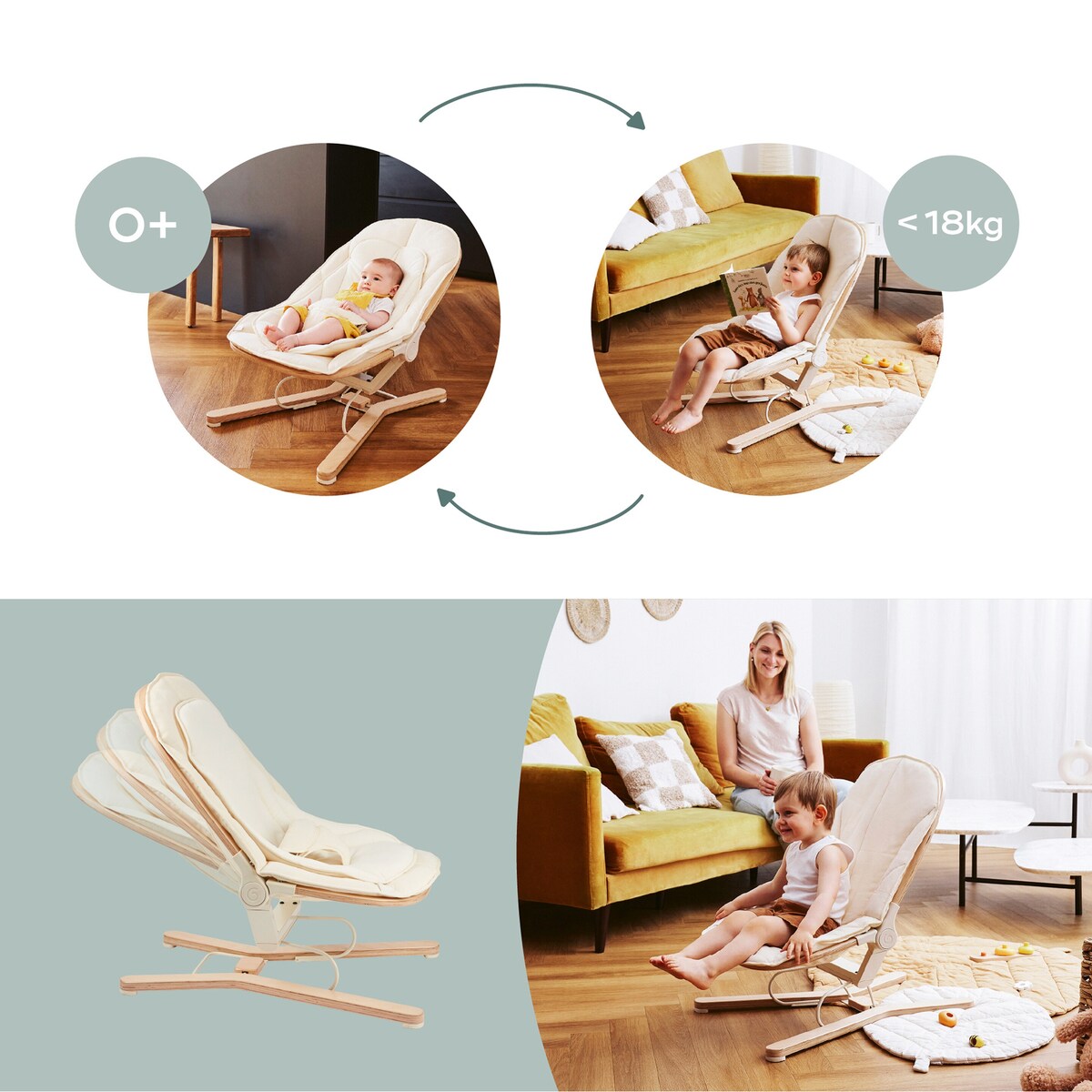 Babyvipp Swoon Flow i bøk og økologisk bomull detalj av materiale