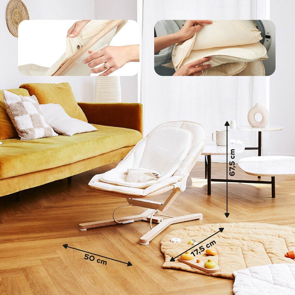 Babyvipp Swoon Flow i bøk og økologisk bomull montert i rom