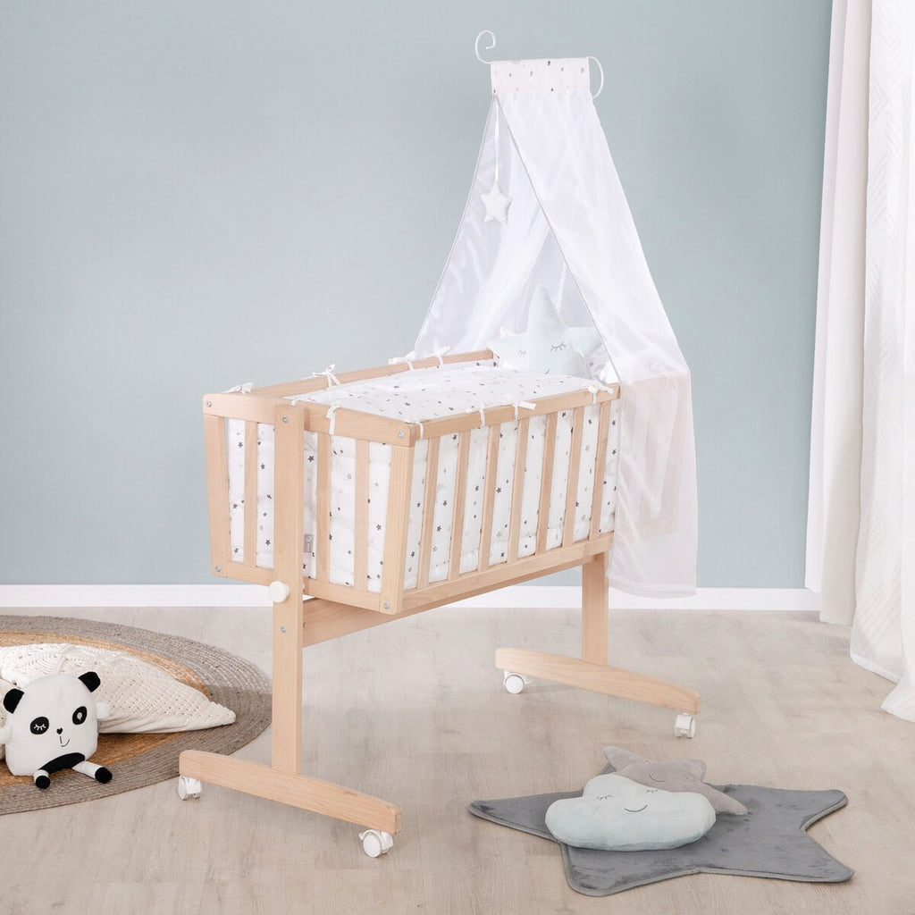Babyvugge komplettsett Sternenzauber grå 90x40 cm bakside