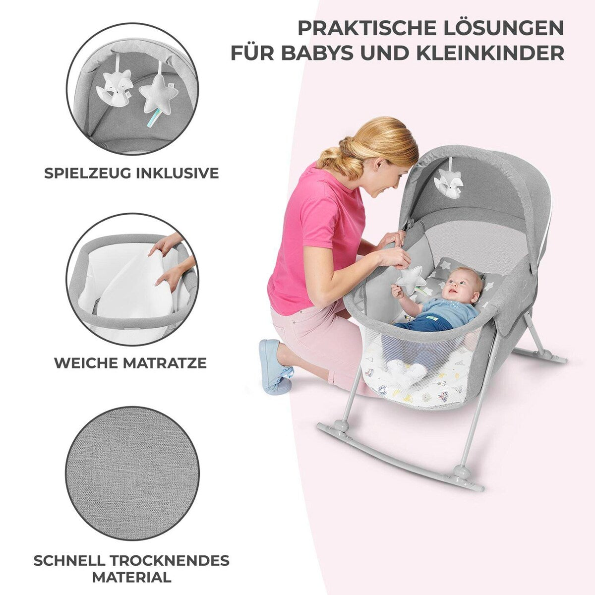 Babyvugge Lovi 3-i-1 reiseseng 88x61 cm, opptil 9 kg - Kinderkraft