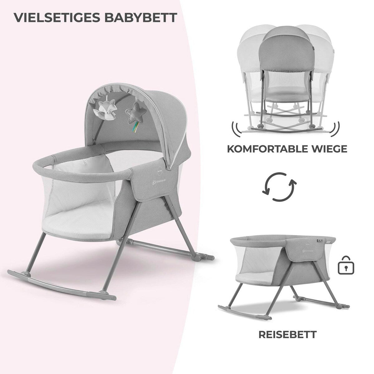 Babyvugge Lovi 3-i-1 reiseseng 88x61 cm, opptil 9 kg - Kinderkraft