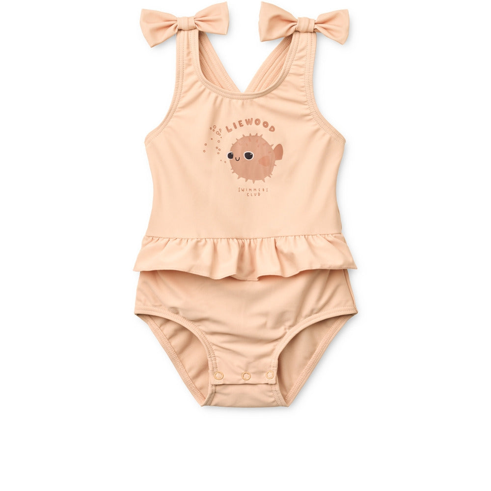 Badedrakt med sløyfe resirkulert polyester UPF 50+ str. 62 forfra