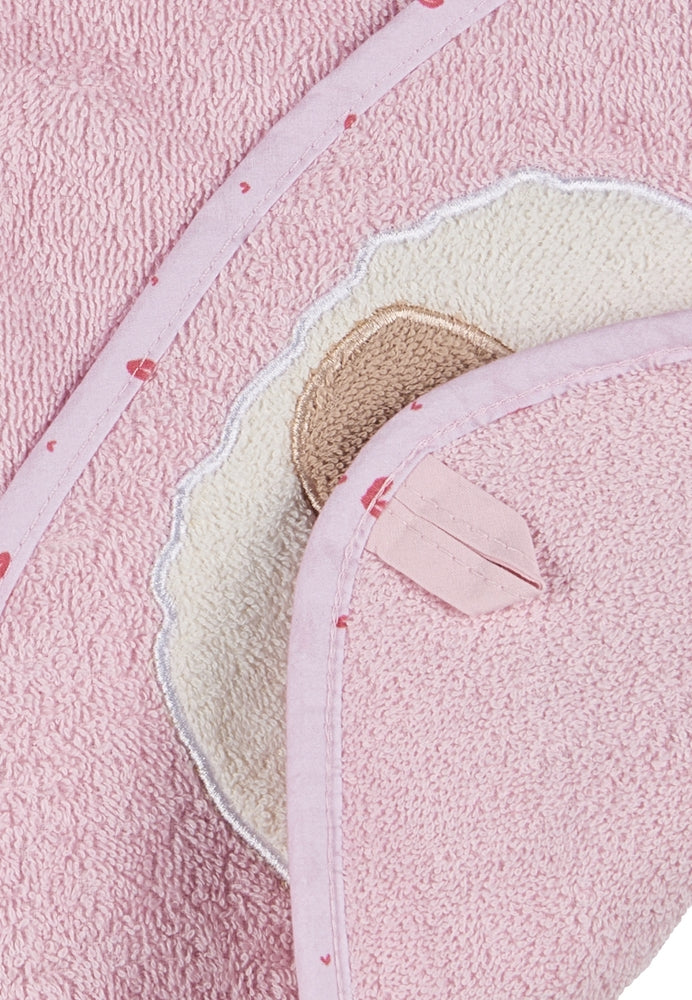 Badehåndkle med hette Bjørn Betty montert rosa