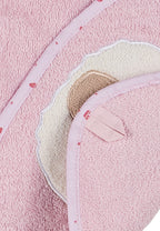 Badehåndkle med hette Bjørn Betty montert rosa