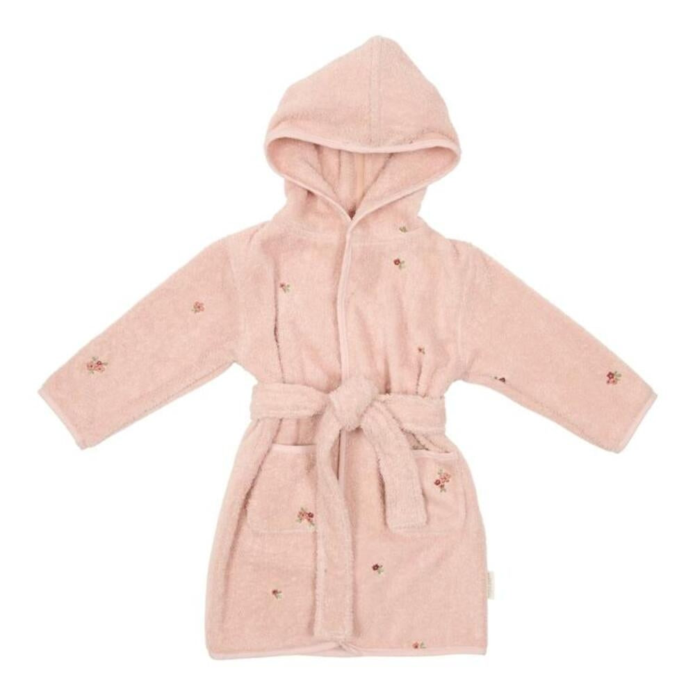 Badekåpe Blossom økologisk bomullsfrotté str 74 80 rosa Little Dutch forfra