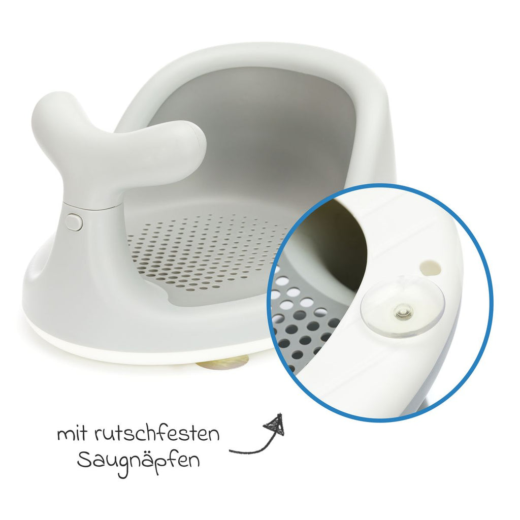 Badekarsete Hval ergonomisk med sklisikre sugekopper med avløpssystem detalj