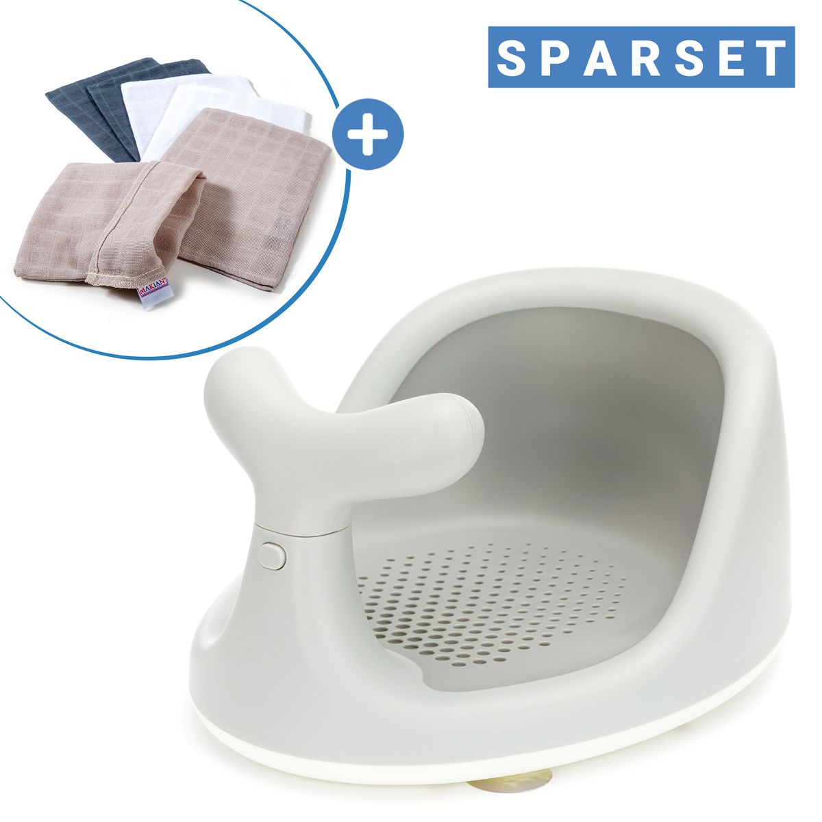 Badesett badekarsete Hval med sugekopper for trygg bading
