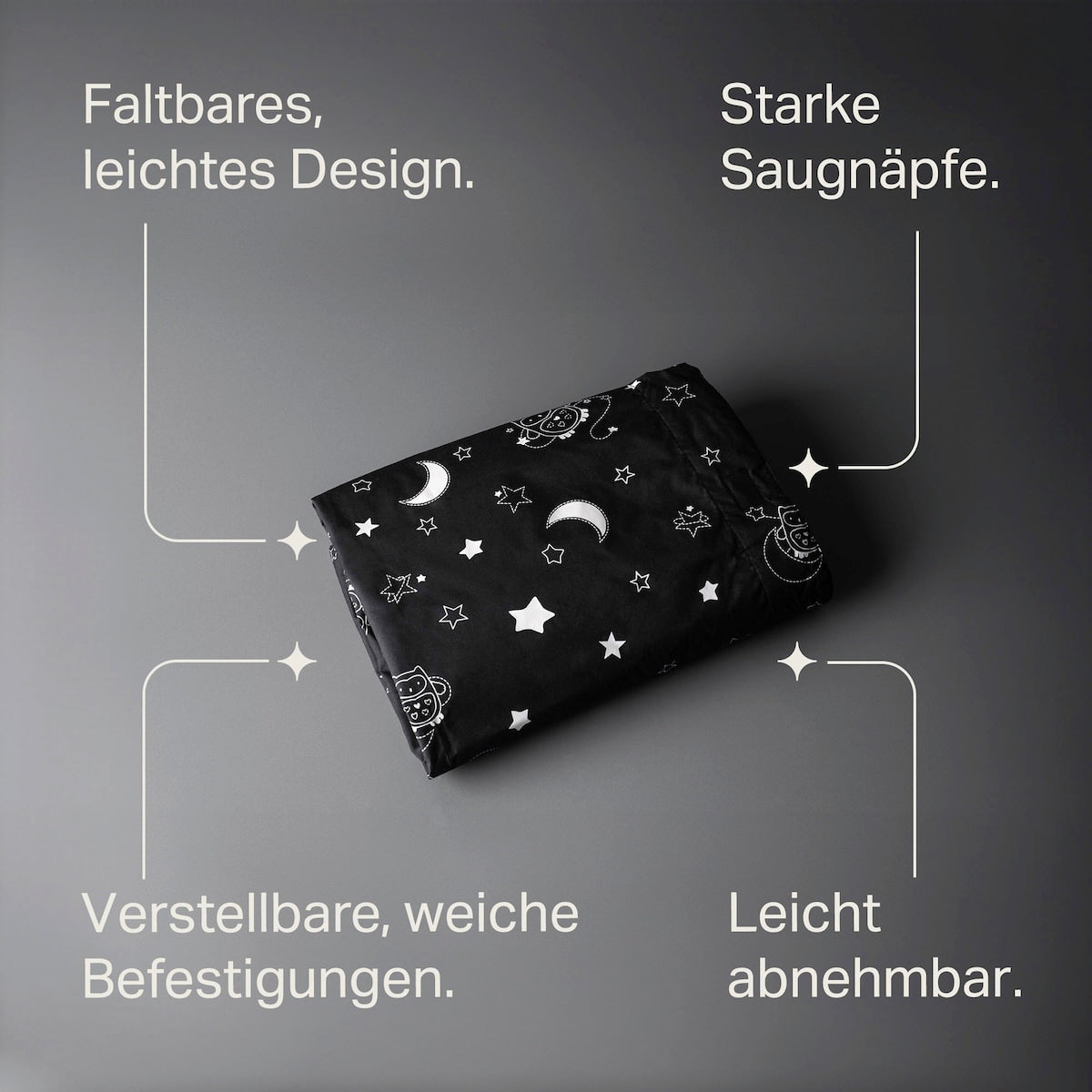 Nærbilde av sugekopper på Bærbar mørkleggingsrullegardin Sleeptight 130x198 cm