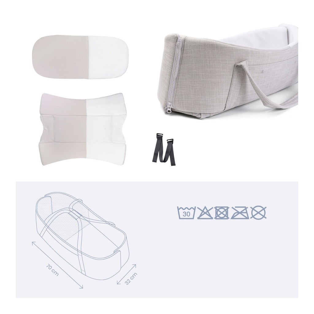 Bærbart babynest Nest'n Go 70x32 cm med bæreveske i sammenfoldet tilstand