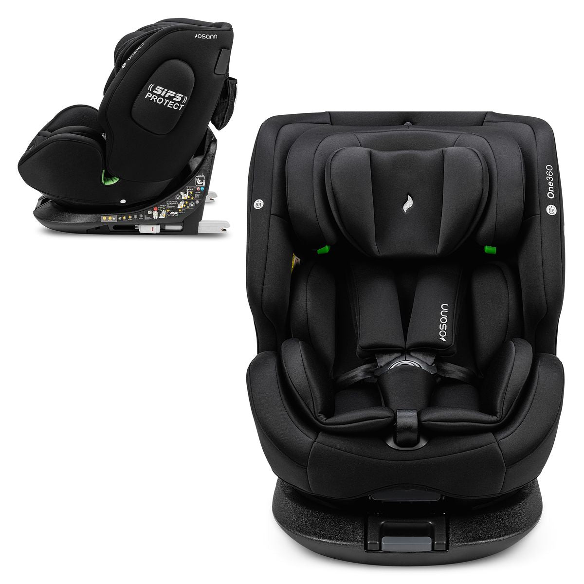 Bakovervendt bilstol One360 i-Size 40-150 cm, All Black - Osann forfra