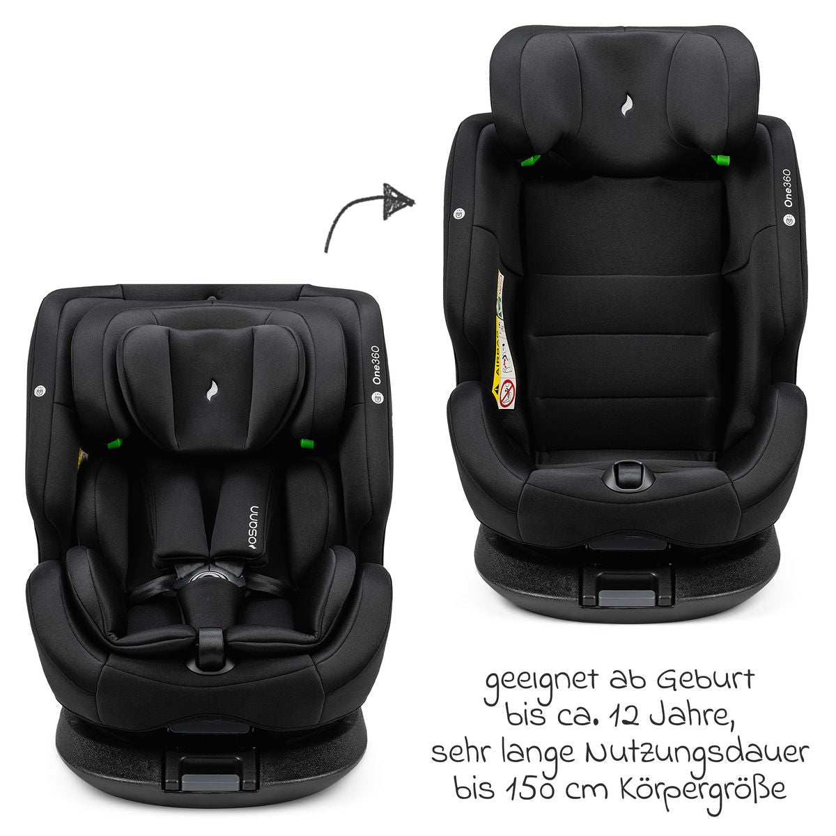 Bakovervendt bilstol One360 i-Size 40-150 cm, All Black - Osann bakside