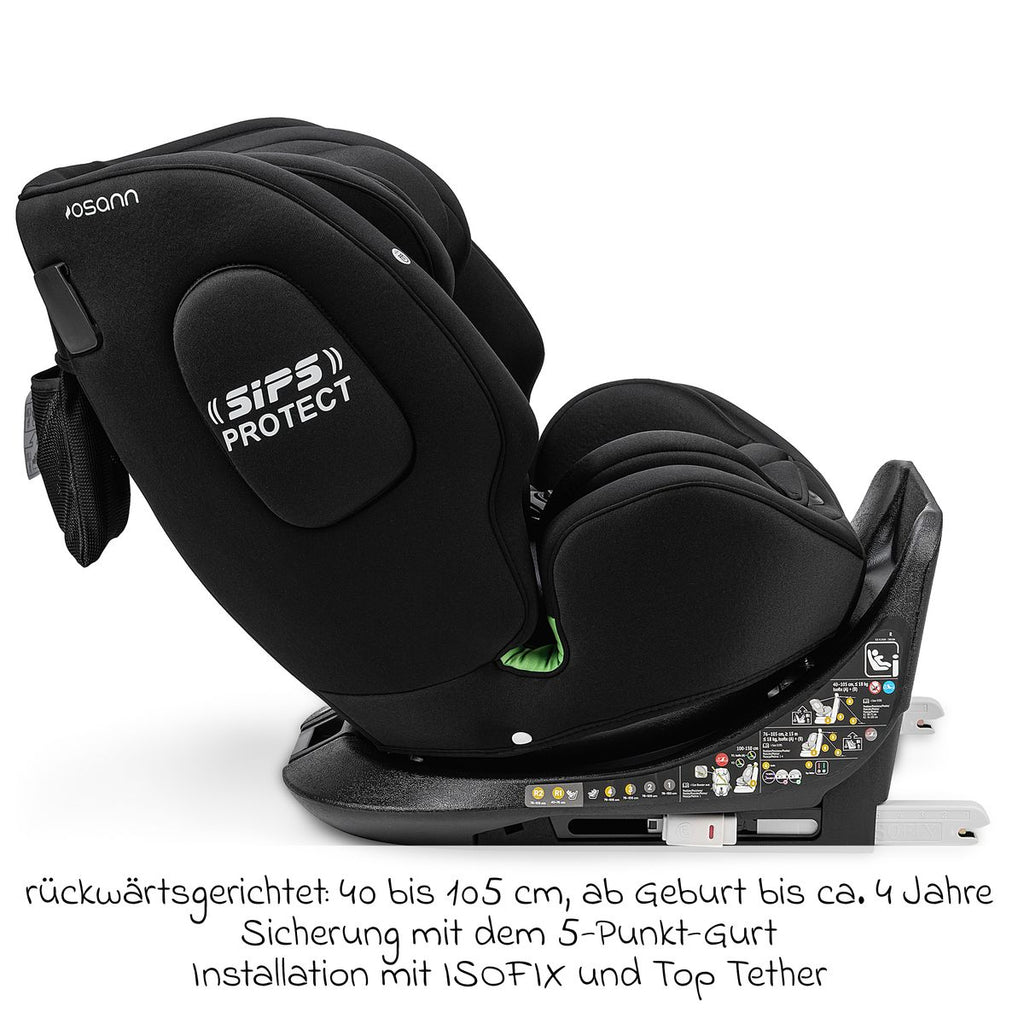 Montert Bakovervendt bilstol One360 i-Size 40-150 cm, All Black - Osann i bil