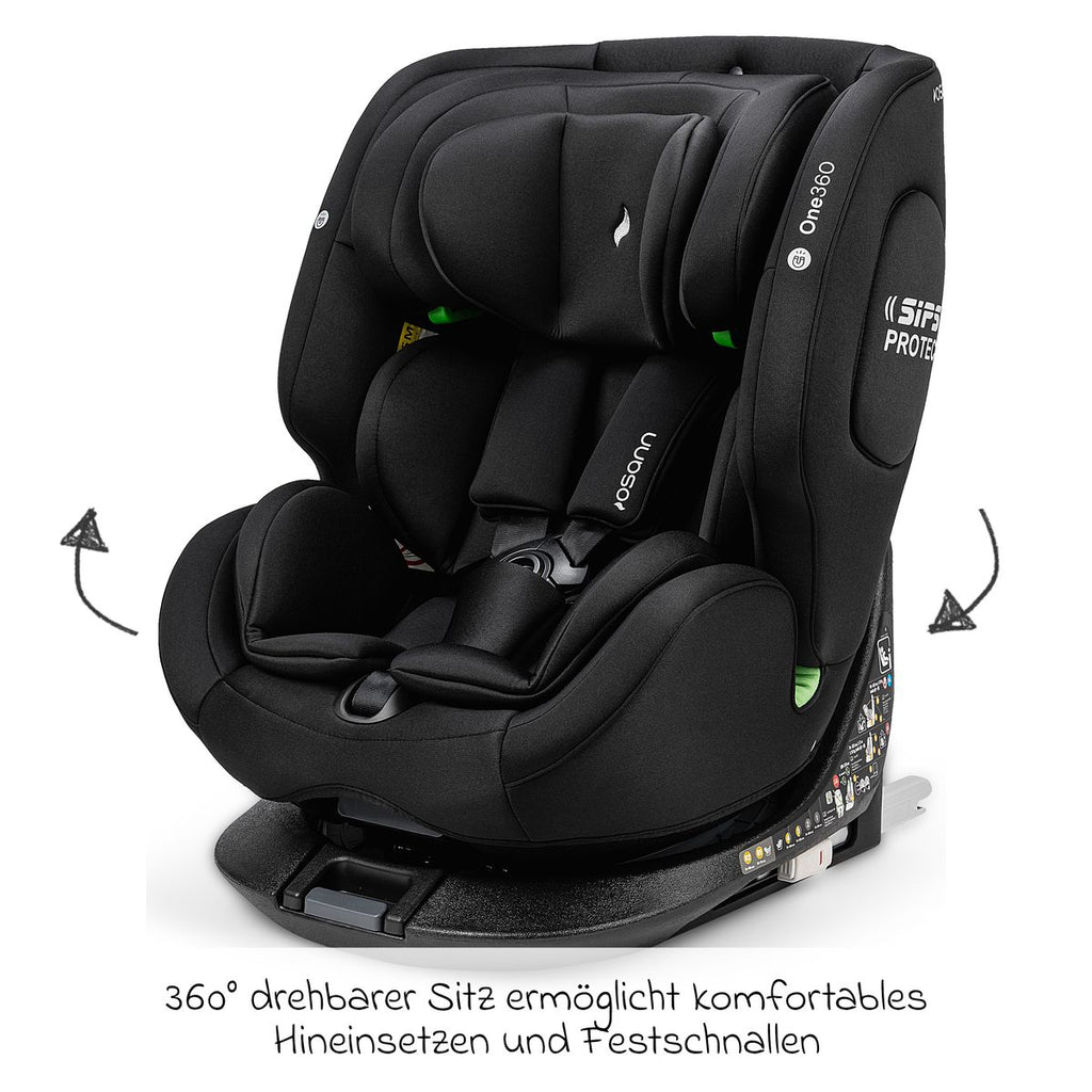Magnetiske gurtholdere på Bakovervendt bilstol One360 i-Size 40-150 cm, All Black - Osann