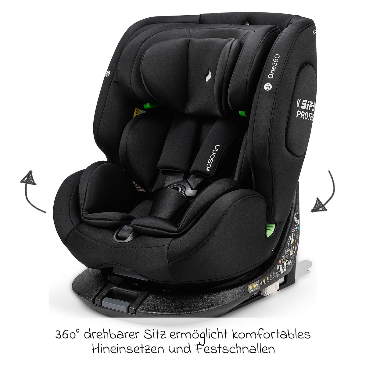 Magnetiske gurtholdere på Bakovervendt bilstol One360 i-Size 40-150 cm, All Black - Osann